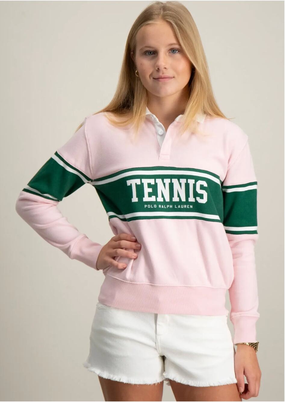 Polo Ralph Lauren vintage Tennis sweater preppy Rugby Colorblock Top Girls LG